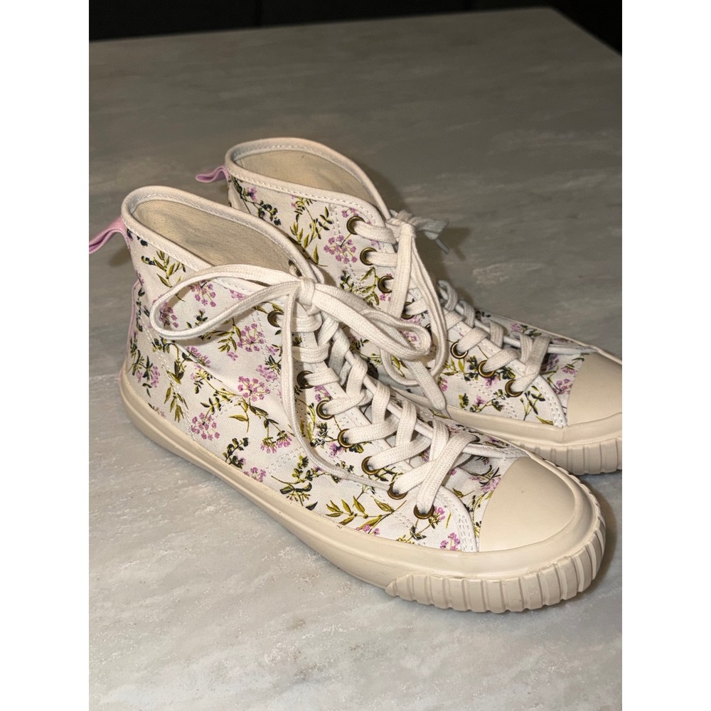 J.Crew Womens Floral Canvas High Top Sneakers Ivory Pink BF748 Size 6